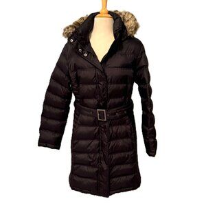 Brooks Brothers Womens Black Jacket Coast Faux Fur Hood Down Filled XL Puffer
